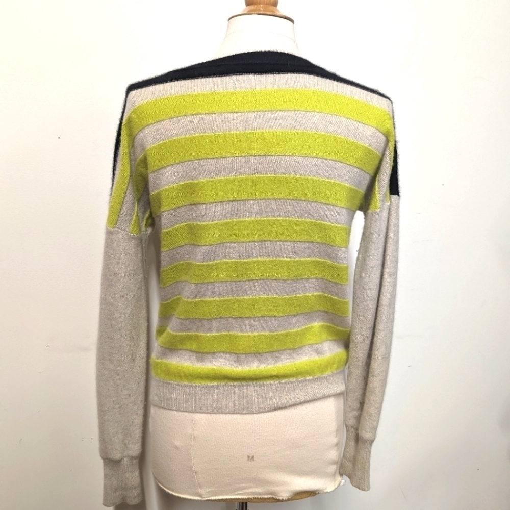 Diane Von Furstenberg DVF Striped Cashmere Sweater with lime yellow S Grey - Picture 10 of 11